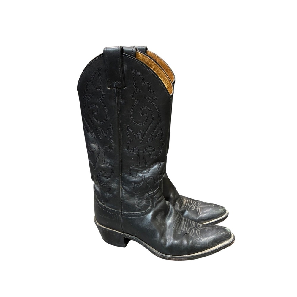 Justin Cowboy Boots Mens 7.5 B Black Leather Western L4911 Americana Workwear